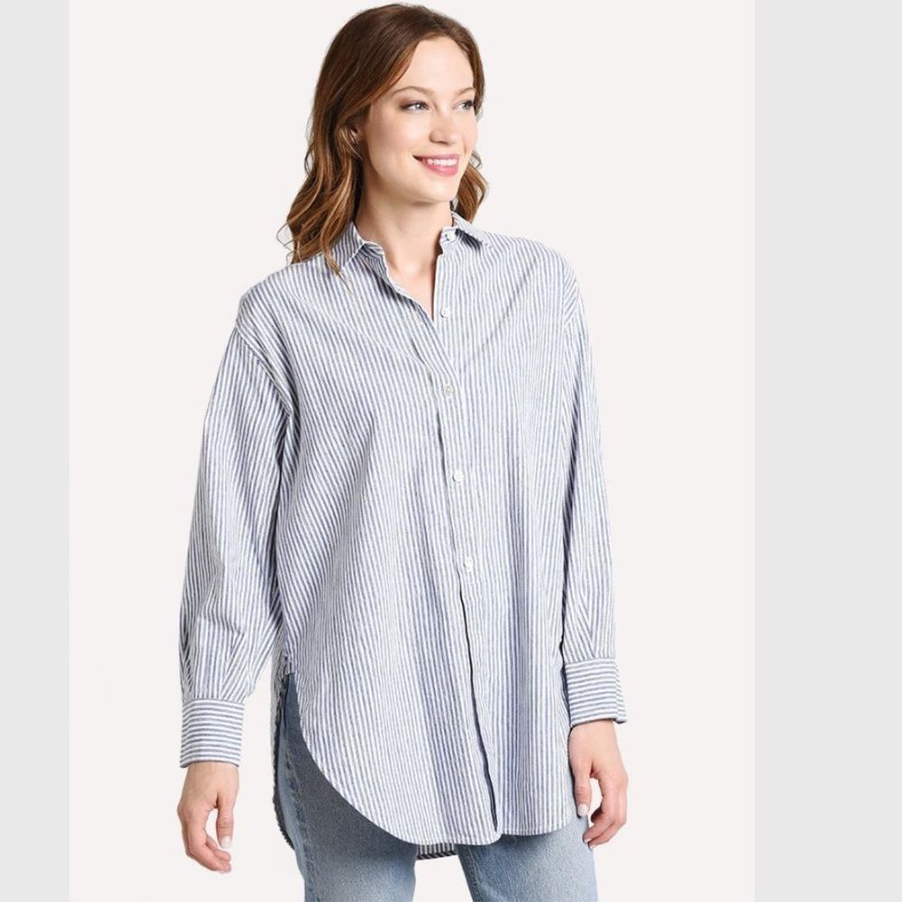 Vince Oversized space dye striped button down Minimalist Coastal Beachy
